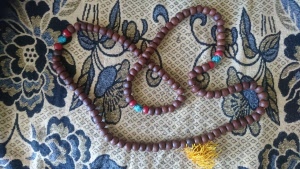 bodhi wood mala necklace with turquoise